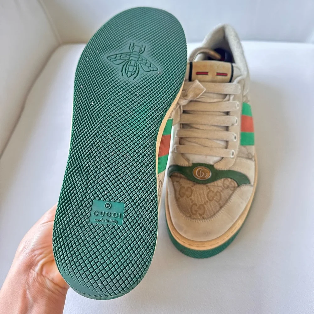 Gucci Green and Cream Vintage Sneakers size US 8.5 IT 42